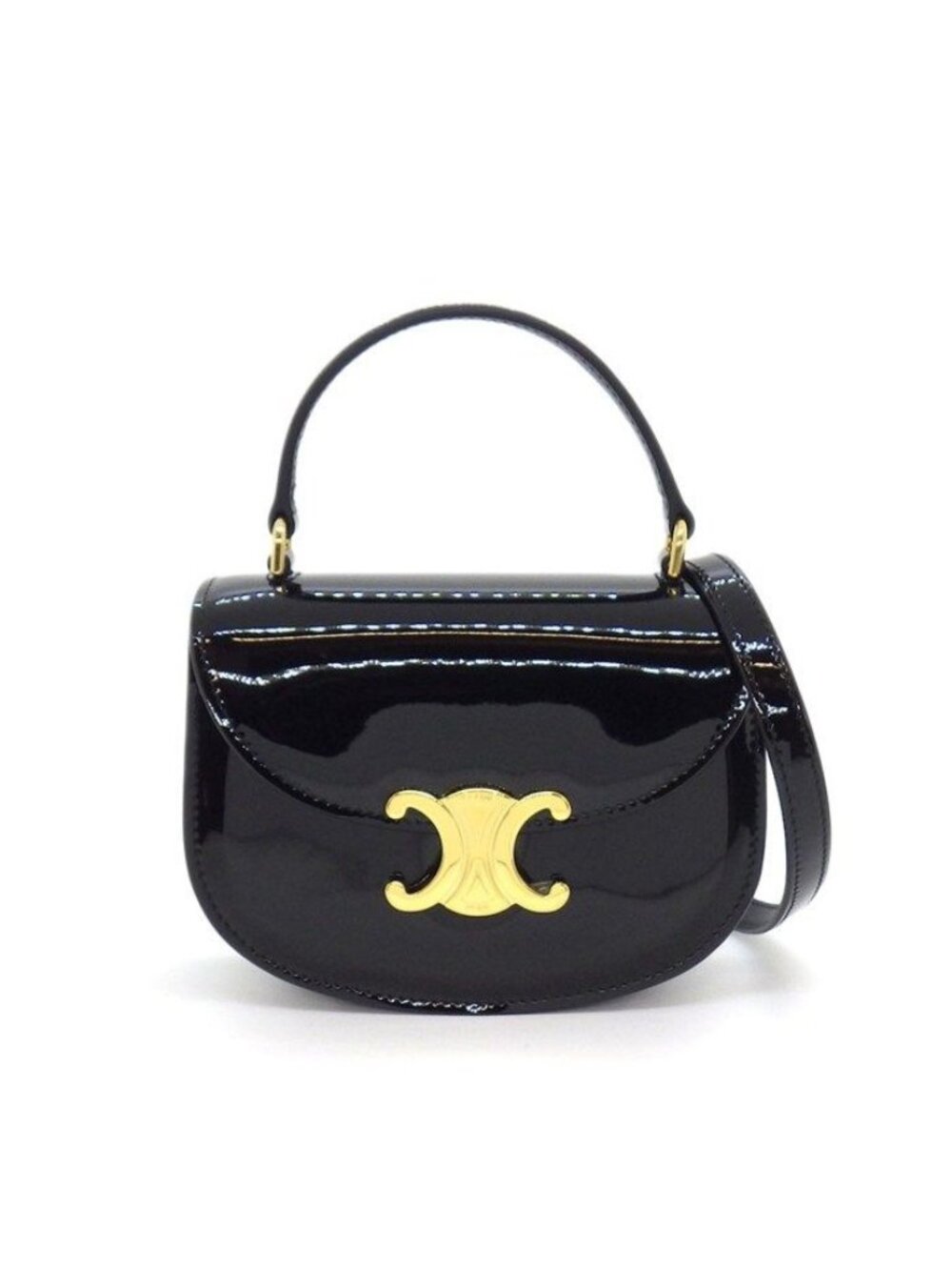 Celine Shoulder Bag Mini Besace Clair Black Patent Calfskin Gold